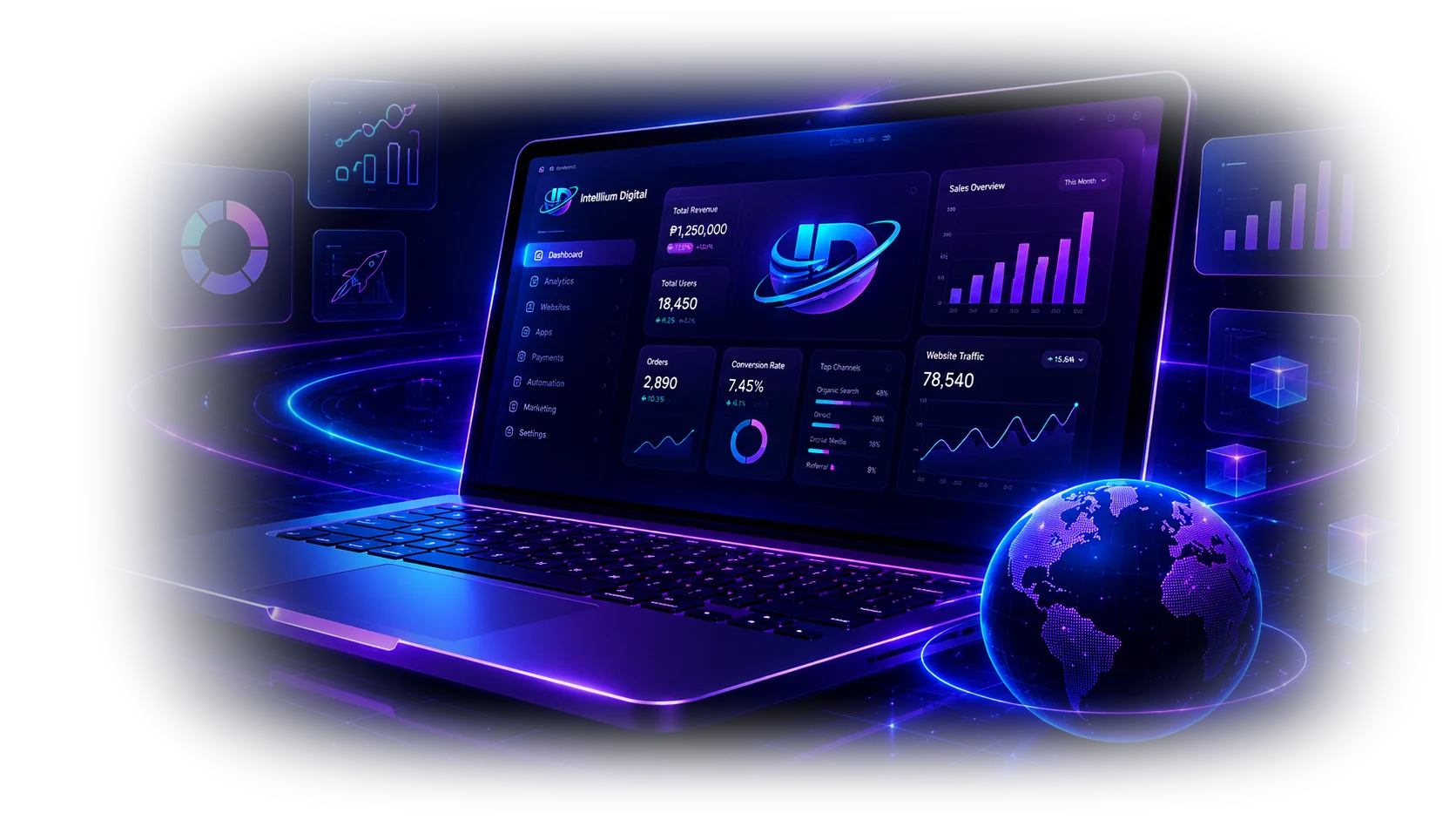 Premium Intellium Digital 3D dashboard visual with Maya-ready digital systems
